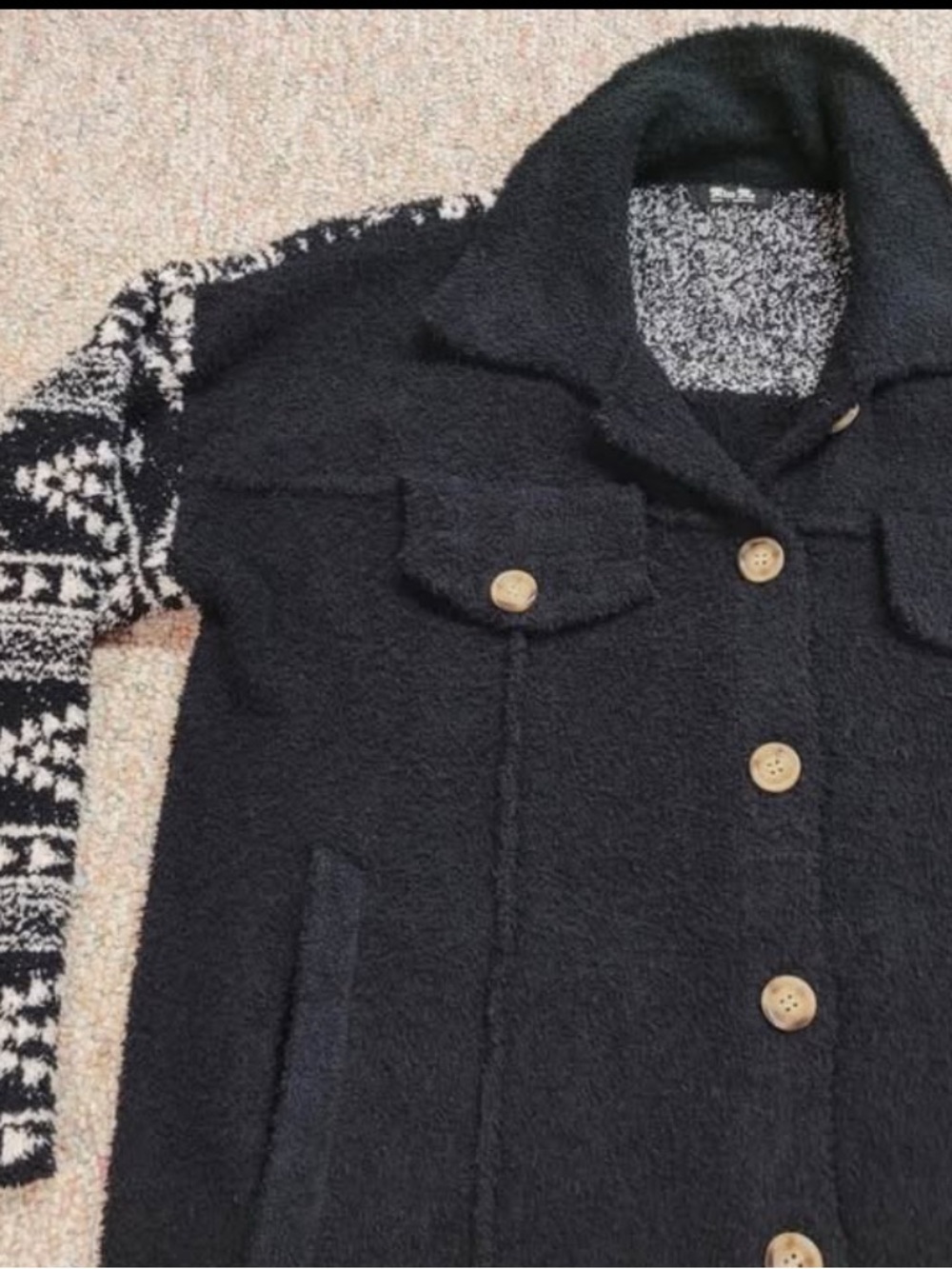 Miss Me Black and White Textured Bouclé Jacket